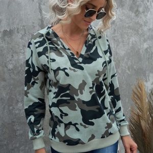 Draw String V Neck Hoodie